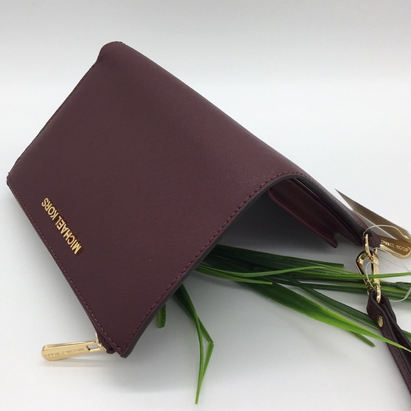 Michael Kors Jet Set Travel LG Double Zip Wristlet Wallet  Leather Dark Cherry - Picture 6 of 16